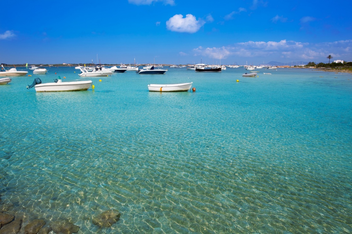 Formentera boats at Estany des Peix lake in Balearic Islands